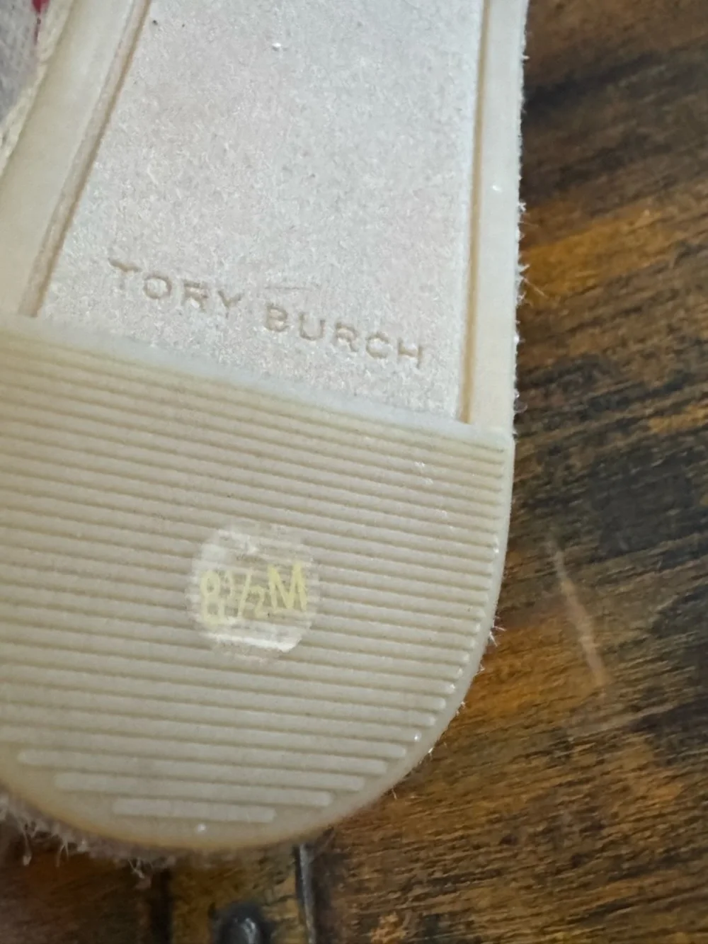 Tory Burch Fray Stripe Espadrille Flats Red White Canvas Logo Slip On Shoes 8.5